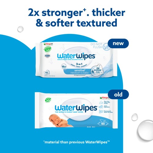 WaterWipes Baby Wipes Sensitive Newborn Plastic Free Wipes 60 Wipes