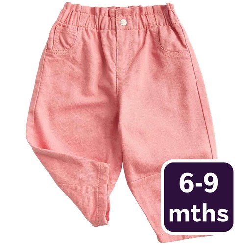 M&S Girls Cotton Rich Paperbag Jeans, 6-9 Months, Pink