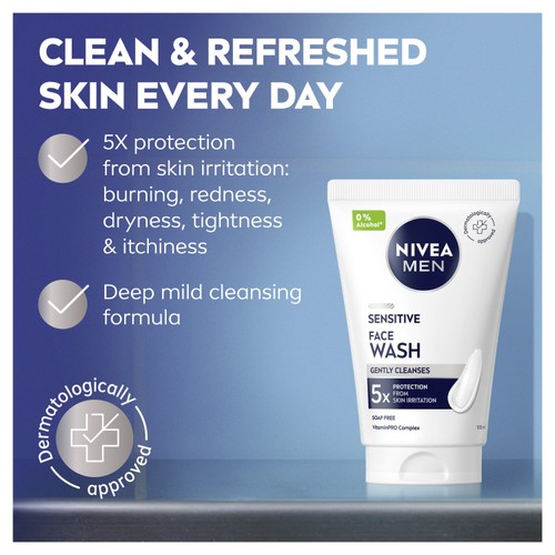 NIVEA MEN Sensitive Face Wash with 0% Alcohol 