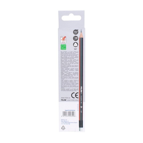 MILAN Box 12 HB triangular graphite pencils with eraser