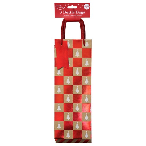 Kraft Red Christmas Bottle Bags 3 pack