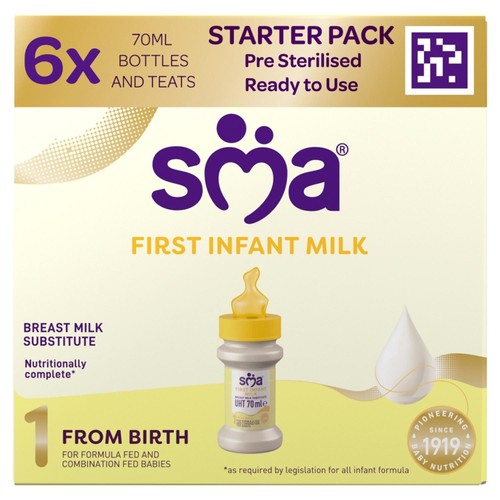 SMA 1 First Infant Milk Liquid Formula Starter Pack from birth 6x70ml