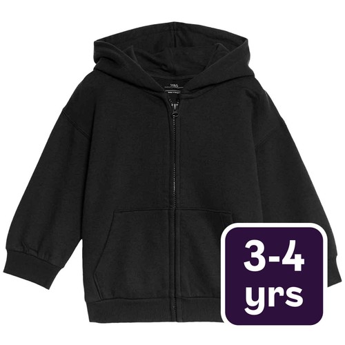 M&S Boys Zip Hoodie, 3-4, Years, Black