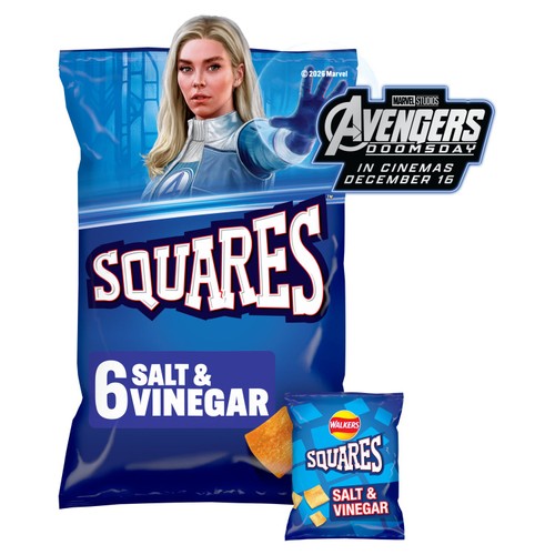 Walkers Squares Salt & Vinegar Multipack Snacks Crisps 6x22g