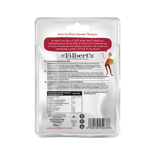Mr Filberts Traditional Beef Biltong - Chilli Rub