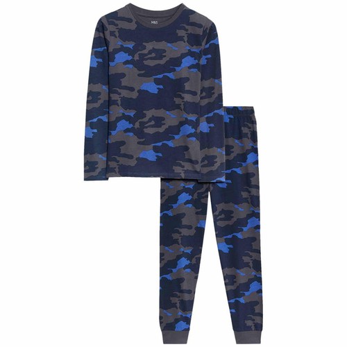 M&S Camo Pyjamas, 8-9 Years, Blue