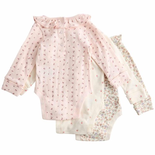 M&S Girls Floral Pointelle Bodysuit with Collar, 0-3 Months, Ivory