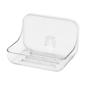 Addis Invisifix Bathroom Soap Dish Tray with Wall Mount Storage, Clear