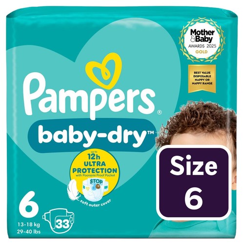 Pampers Baby-Dry Nappies, Size 6 (13-18kg) Essential Pack