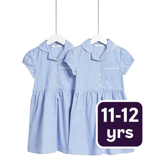 M&S Girls Cotton Rich School Dresses, 11-12 Years, Light Blue