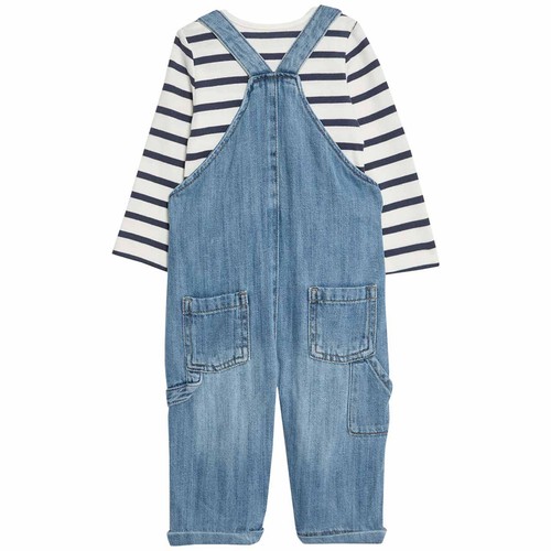 M&S Denim Dungaree, 0-3 Months, Dark Denim