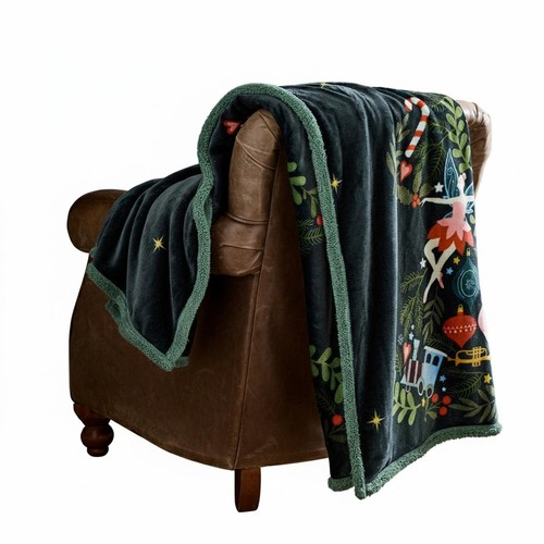 Deyongs Traditional Tree Navy Sherpa Throw