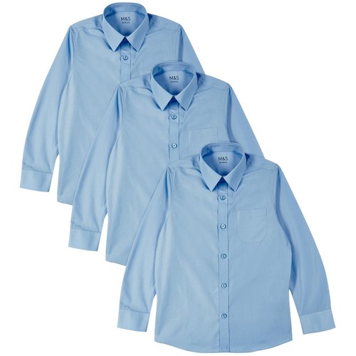 M&S  Boys Regular Fit Easy to Iron Shirts, 8-9 Years, Blue