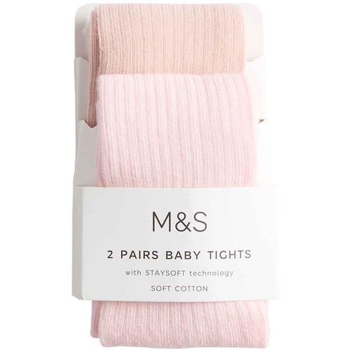 M&S Rib Tights, 0-6 M, Pink