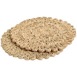 Set Of 2 Floral Woven Placemats, Natural