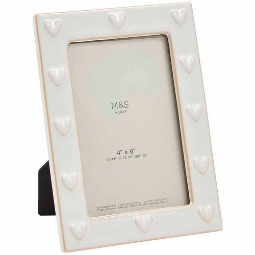 M&S Collection Ceramic Heart Photo Frame 4x6 Inch, One Size, White