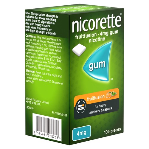 Nicorette Fruit Fusion Chewing Gum, 4 mg, 105 count (Stop Smoking Aid)