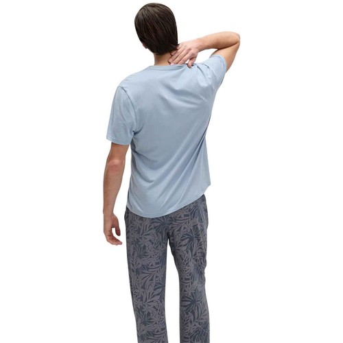 M&S Mens Pure Cotton Palm Print Pyjama Set, L, Light Blue
