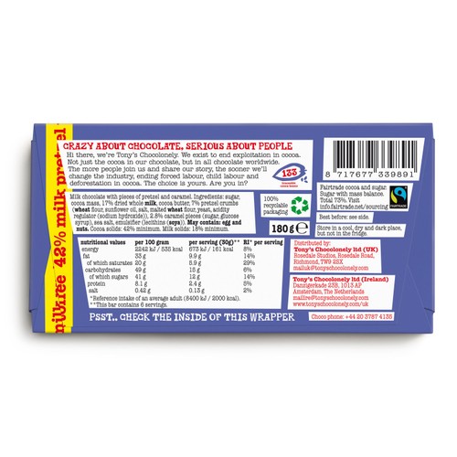 Tony's Chocolonely Dark Milk Chocolate Pretzel Toffee 42%