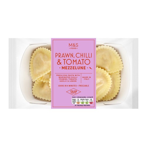 M&S Mezzelune Pasta with Prawns, Tomato, Chilli & Garlic