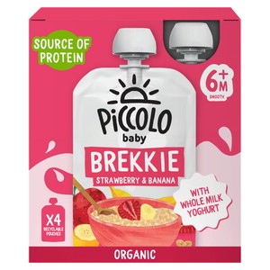 Piccolo Brekkie Strawberry & Banana Baby Food Pouch Multipack 6+ Months