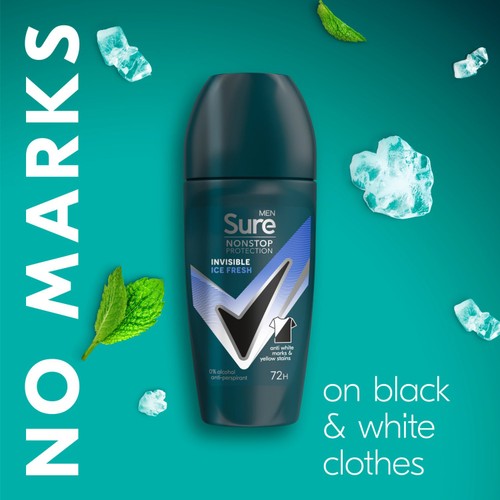Sure Men 72hr Nonstop Antiperspirant Deodorant Roll On Invisible Ice