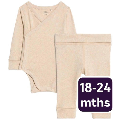 M&S Paris Wrapover Bodysuit Outfit, 18-24 Months, Oatmeal