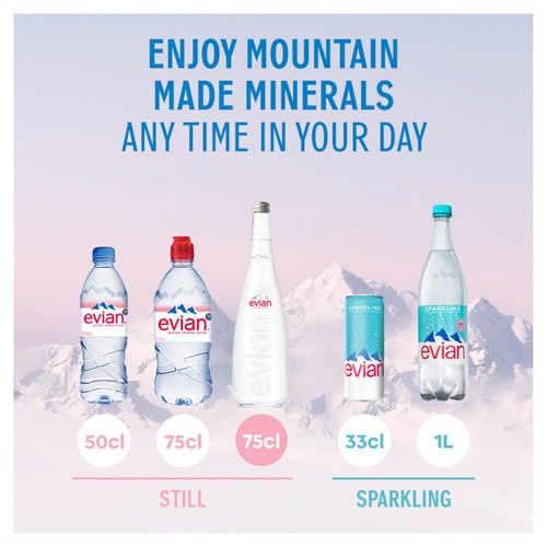 Evian Still Mineral Water Glass Bottle