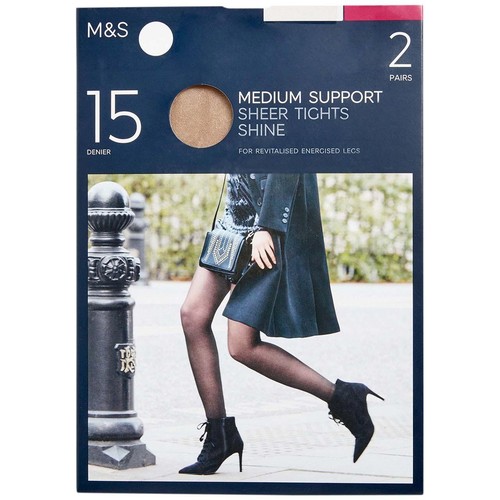 M&S 15 Denier Medium Support Sheer Tights, 2 Pack, Medium, Rose Quartz