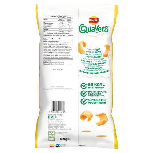 Walkers Quavers Cheese Multipack Snacks 6x16g
