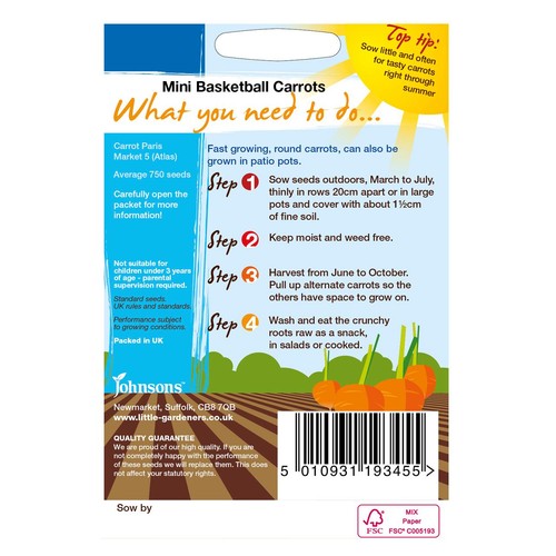Mr Fothergills Seeds - Johnsons Little Gardeners Mini Basketball Carrots