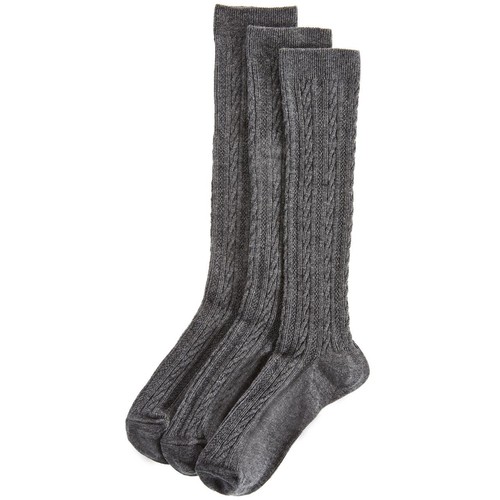 M&S Girls Cable Knee High Socks, Size  8.5-12, Grey Marl,