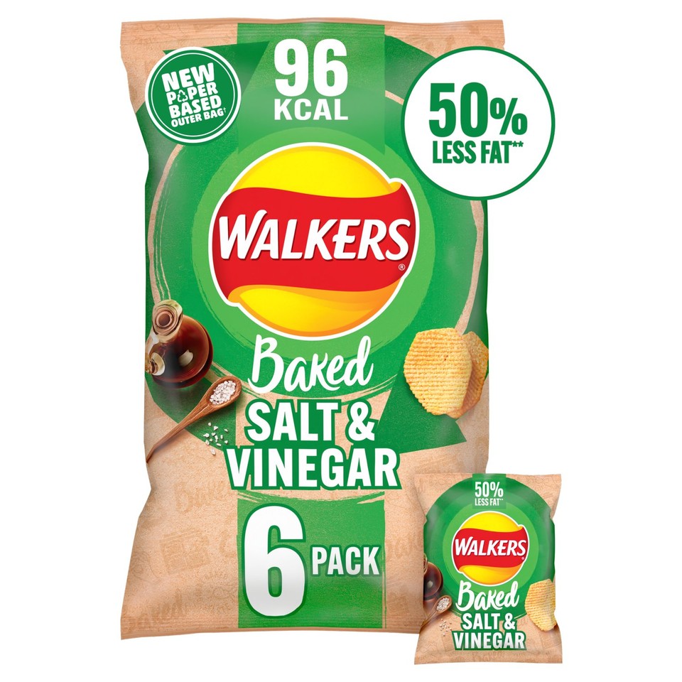 Walkers Baked Salt & Vinegar Multipack Snacks Crisps 6 x 22g - Ocado