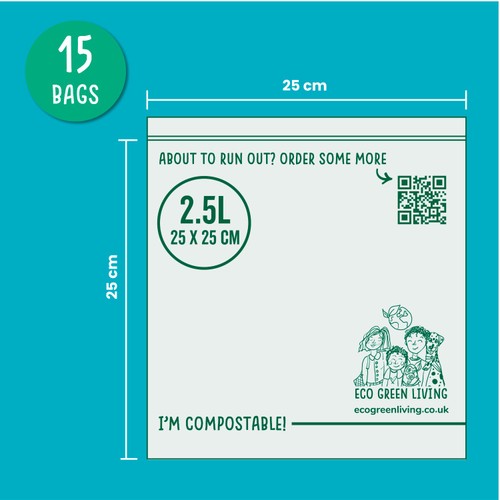 Eco Green Living Certified Compostable Large 2.5L Resealable Ziplock Bags