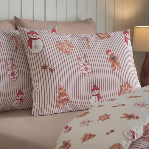 Catherine Lansfield Christmas Gingerbread Stripe Single Duvet Set