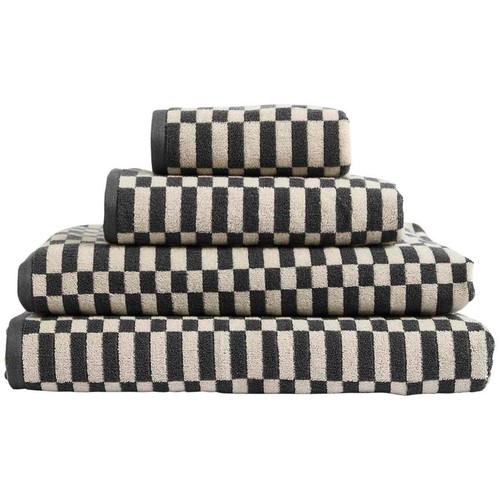 M&S Pure Cotton Geometric Check Towel, Hand Towel, Charcoal