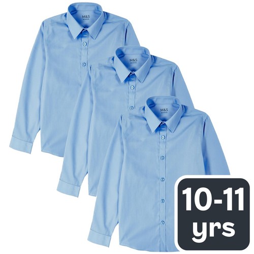 M&S Boys Slim Fit Easy to Iron Shirts, 10-11 Years, Blue
