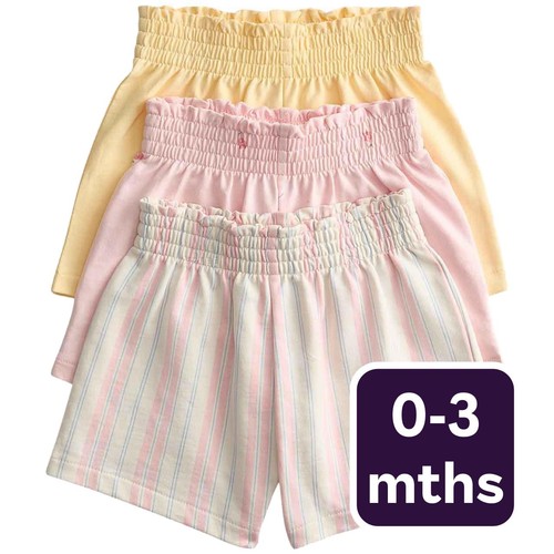 M&S Girls Pure Cotton Multi Pattern Shorts, 0-3 Months, Multi