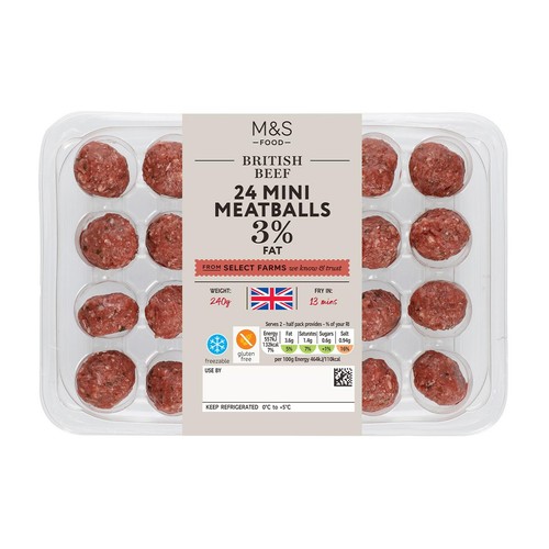 M&S Select Farms 24 Mini British Beef Meatballs 3% Fat