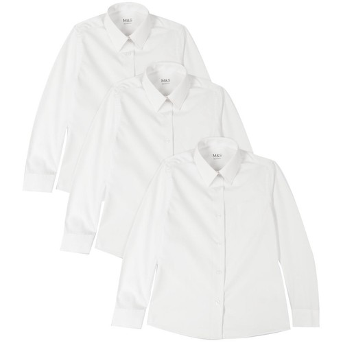 M&S Regular Fit Easy Iron Blouses, 3 Pack, 13-14 Years, White