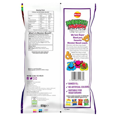 Walkers Monster Munch Giants Pickled Onion Sharing Bag Snacks