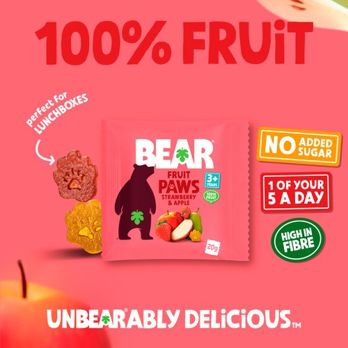 BEAR Strawberry & Apple Fruit Paws Kids Snack Multipack