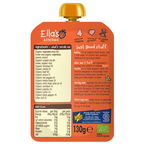 Ella's Kitchen Beef Chilli Con Carne Baby Food Pouch 7+ Months