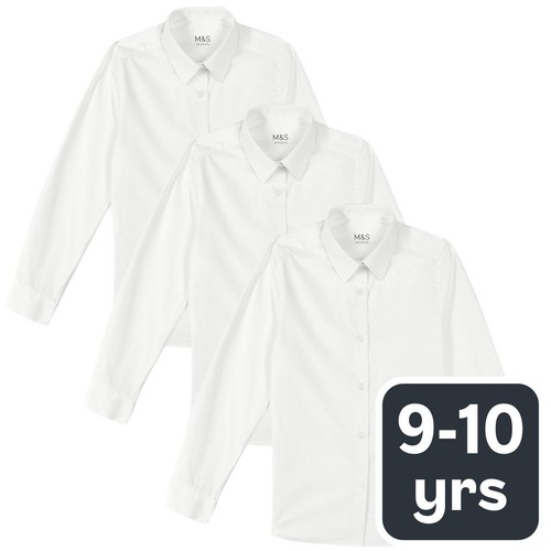 M&S Girls' Slim Fit Easy to Iron Blouses, Size 9-10 Years, White