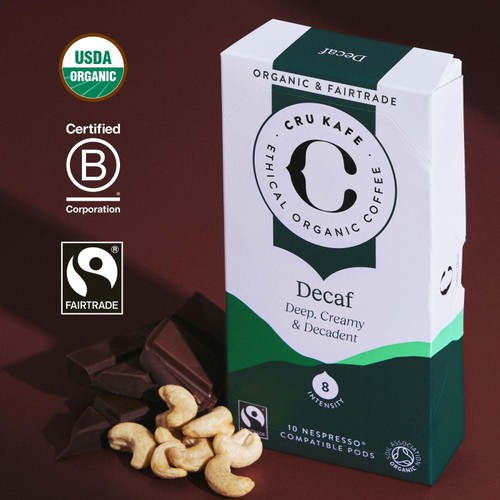 CRU Kafe Organic Fairtrade Decaf Pods 10s