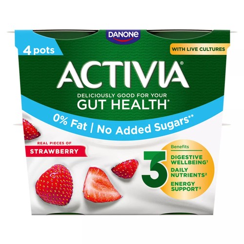 Activia Strawberry Fat Free No Added Sugar Gut Health Yoghurt Multipack