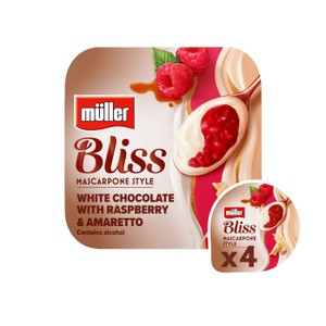 Muller Bliss Mascarpone, White Choc, Raspberry & Amaretto Yogurt
