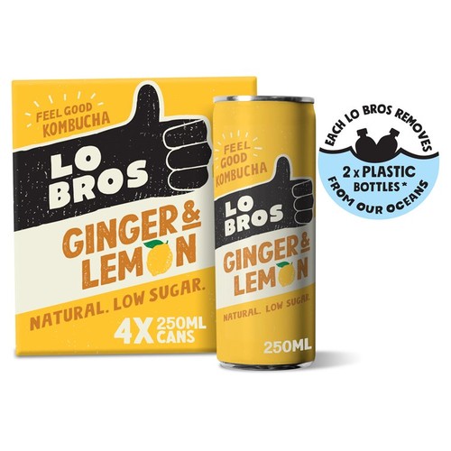Lo Bros Kombucha Ginger & Lemon Low Sugar Multipack