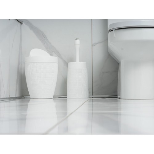 Addis Faux Hessian Plastic Round Swing Lid Bathroom Bin, White