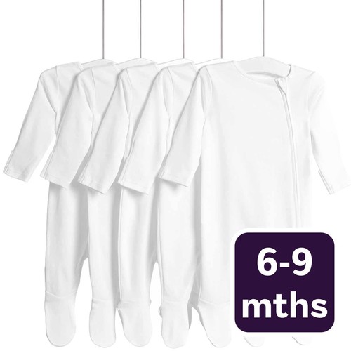 M&S Core Zip Footed Sleepsuit, 6-9 Months, White